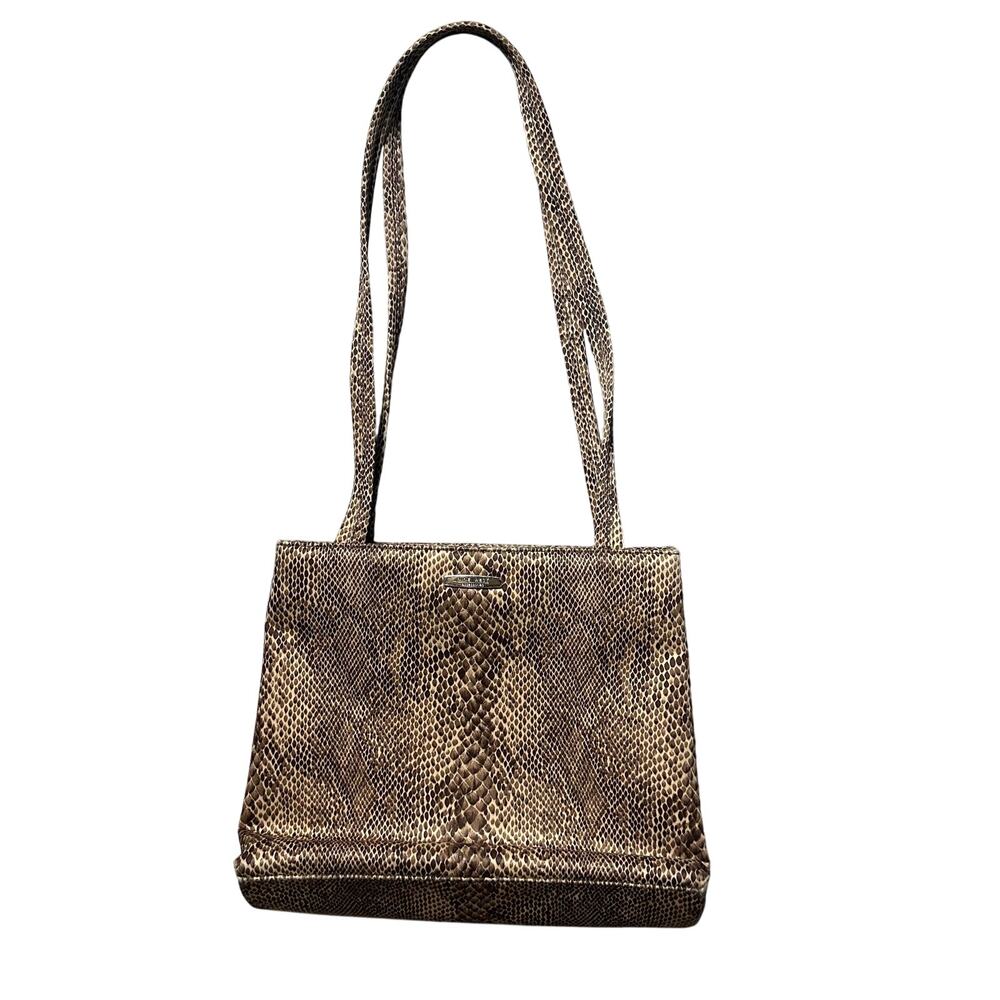 Vintage Nine West Brown Snakeskin Print Tote Bag